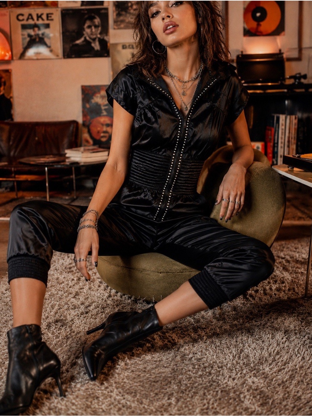 Vintage M by Madonna For H&M Black Satin Sleeveless Cropped Catsuit Jumpsuit 8